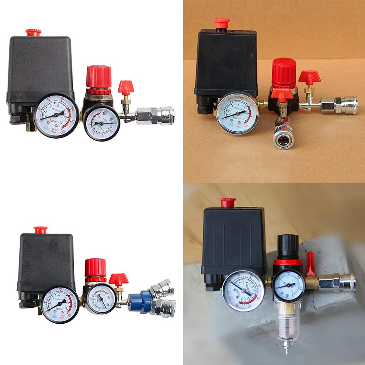 Air Compressor Pressure Control Switch Valve Manifold Regulator Gauge A