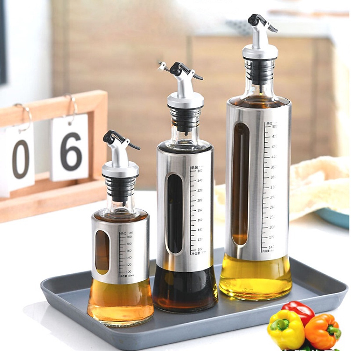 Chai Đựng Dầu Ăn Nước Mắm, Bình Thủy Tinh Bọc Inox Cao Cấp Chai Đựng Gia Vị Thủy Tinh Bọc Inox 304,Bình Rót Dầu Ăn, Nước Tương, Nước Mắm 200/300/500ml