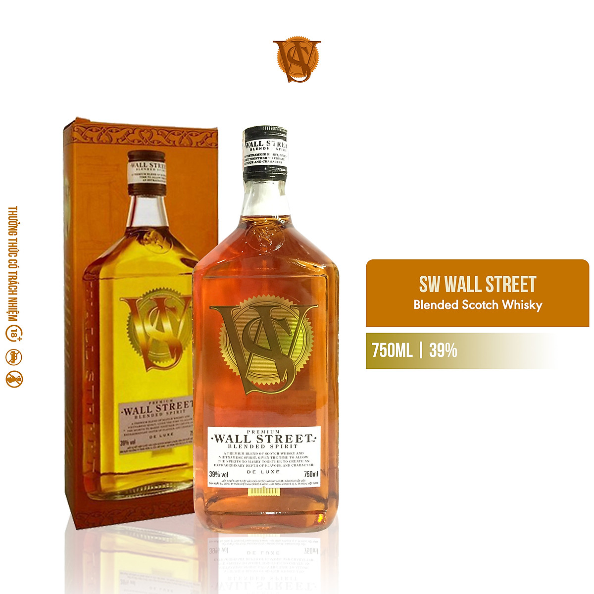 Rượu SW Wall Street Blended Scotch Whisky 39% 750ml [Kèm Hộp]