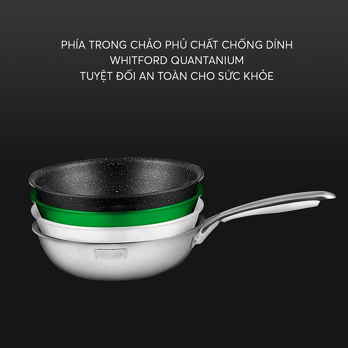 Chảo Inox nguyên khối, chống dính vân đá 3D Elmich Trimax