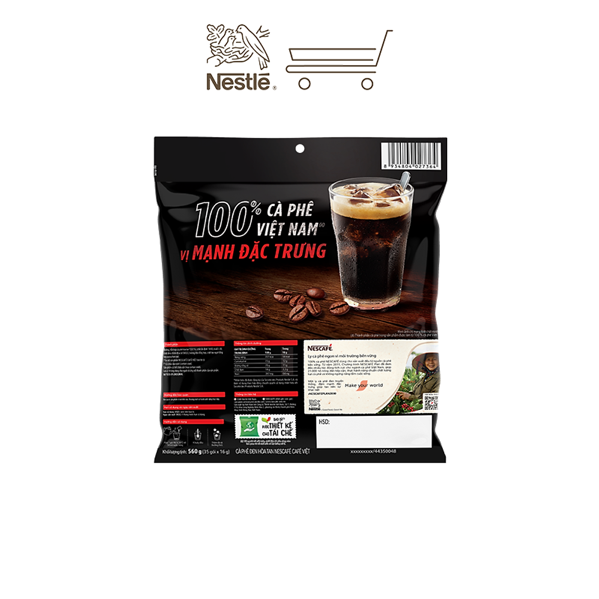 Combo 3 Bịch Cà phê đen hòa tan NESCAFE Café Việt (Túi 35 gói x 16g)
