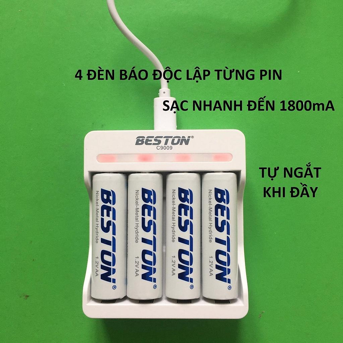 Bộ Sạc Pin AA, AAA Beston Tự ngắt khi đầy Sạc Tốc Độ Cao Có Led báo trạng thái sạc BST-C9009, Pin sạc chính hãng