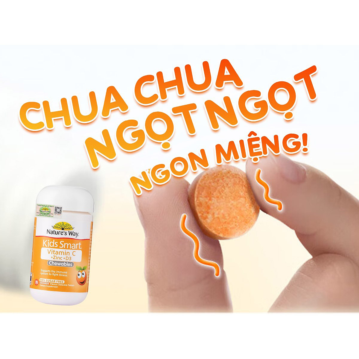 Nature’s Way Kids Smart Vitamin C + Zinc + D3 - Bổ sung Vitamin C, Vitamin D3 và Kẽm cho bé (75 viên/ Lọ)