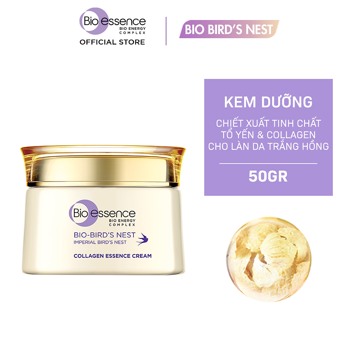 Kem dưỡng da tươi sáng căng mọng Bioessence BioBird's Nest Collagen