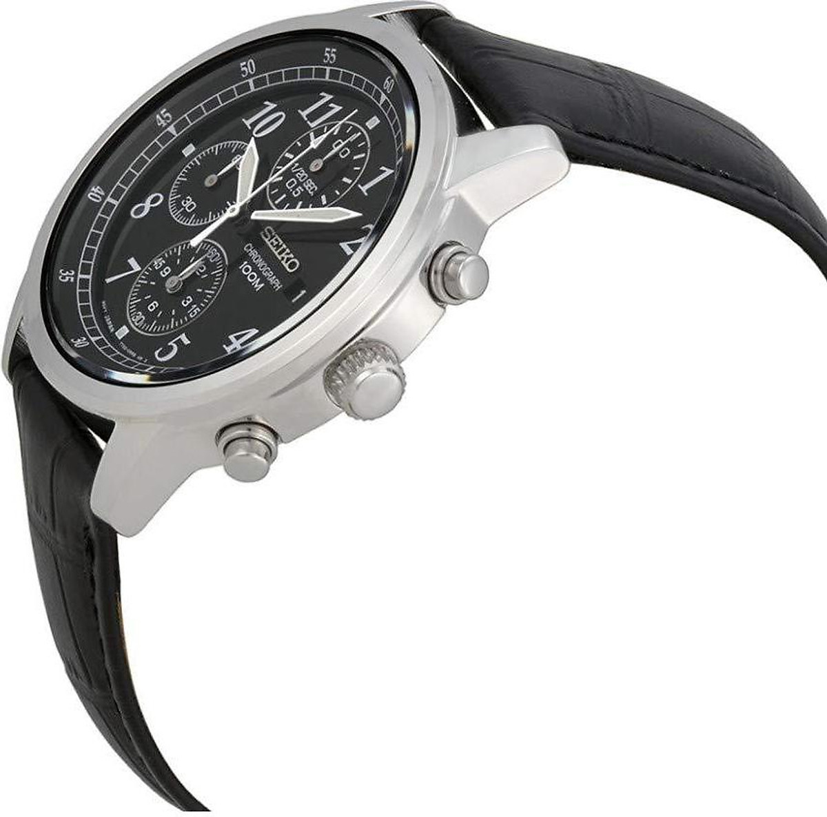 Mua Seiko Men's SNDC33 Classic Black Leather Black Chronograph Dial Watch