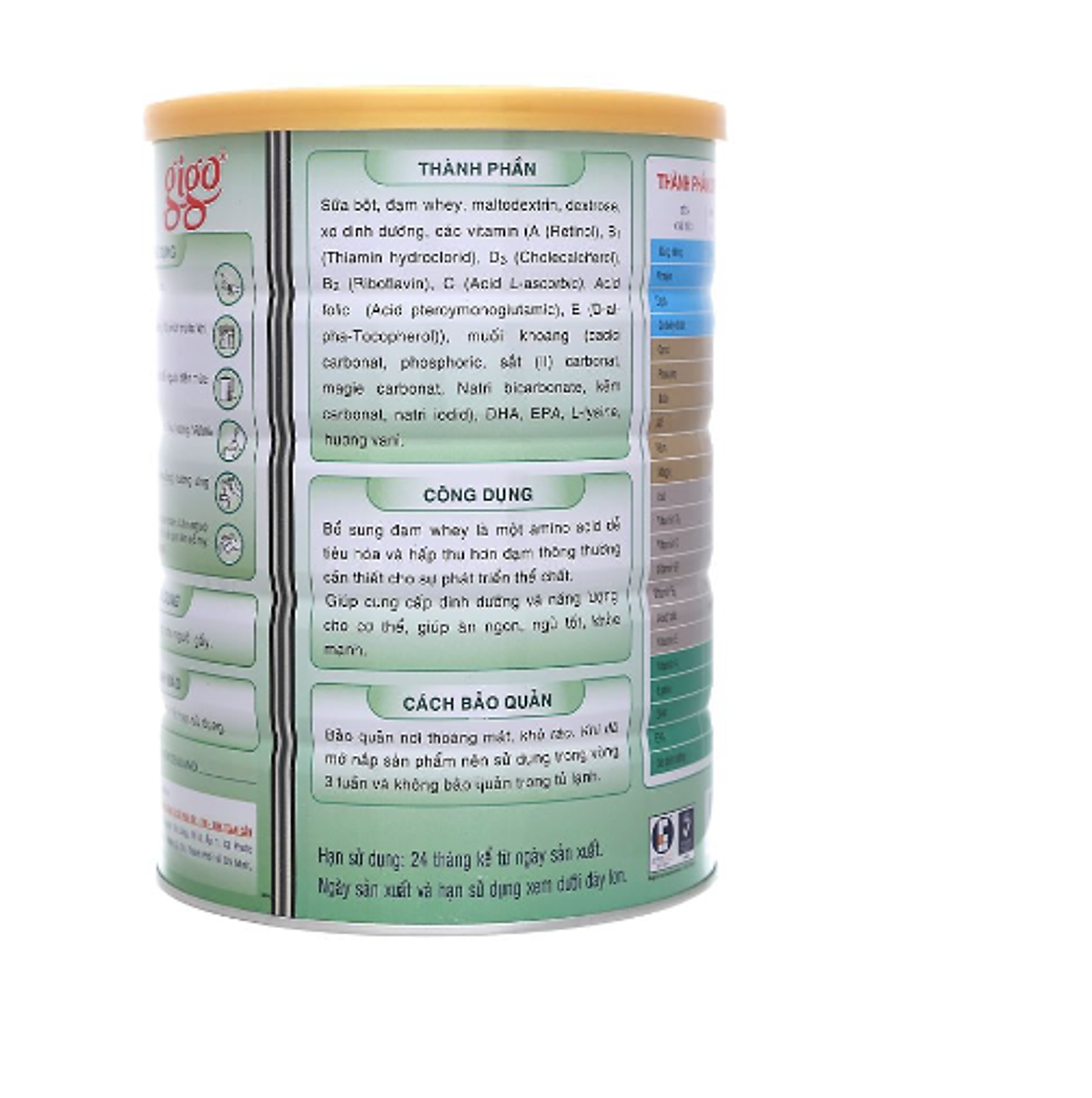 Sữa bột GIGO Gain Plus 900g cho người gầy