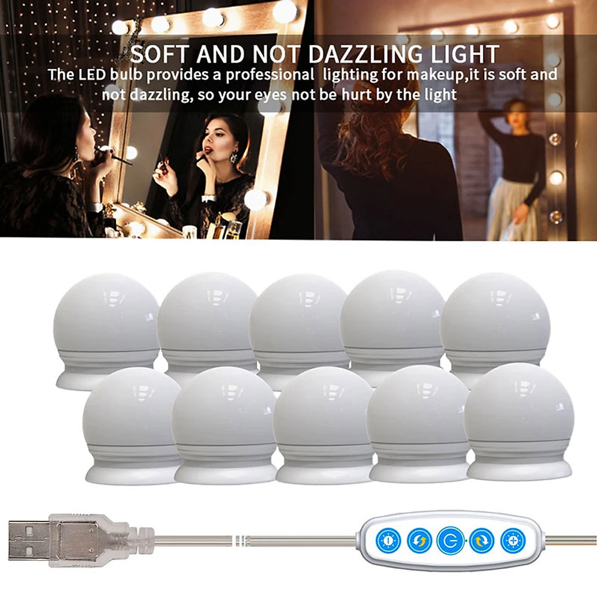 Chuỗi dây đèn led gương trang điểm 10 bóng 5 màu điều chỉnh