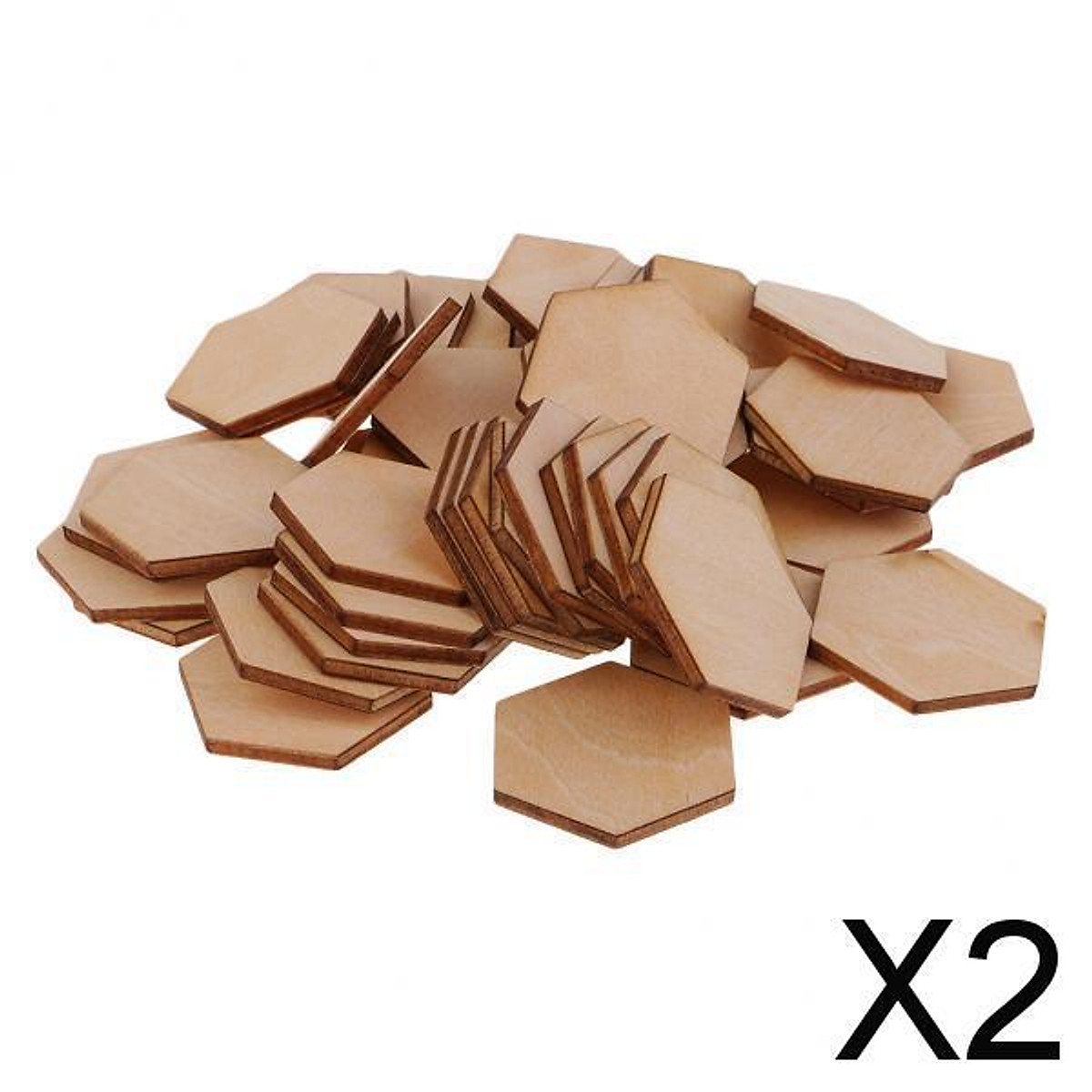 2xHexagon Shaped Wooden Embellishments Shapes for Craft Decor DIY