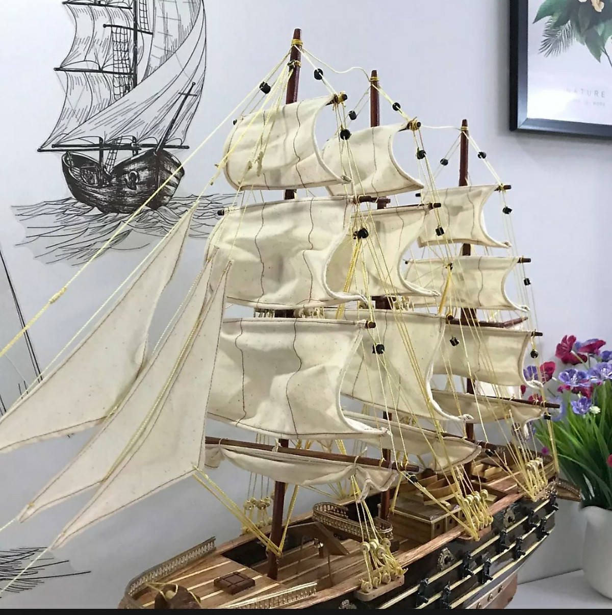 Mô Hình Thuyền Buồm Chiến Cổ Napoleon 80cm - Mô hình & Tượng trang trí