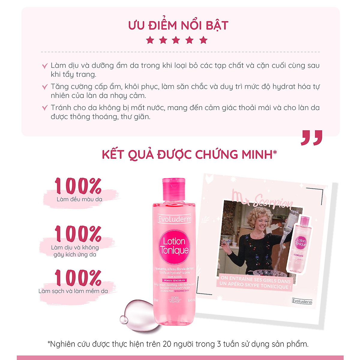 Nước hoa hồng dưỡng ẩm và làm sạch cho da nhạy cảm Evoluderm Lotion Tonique 500ml