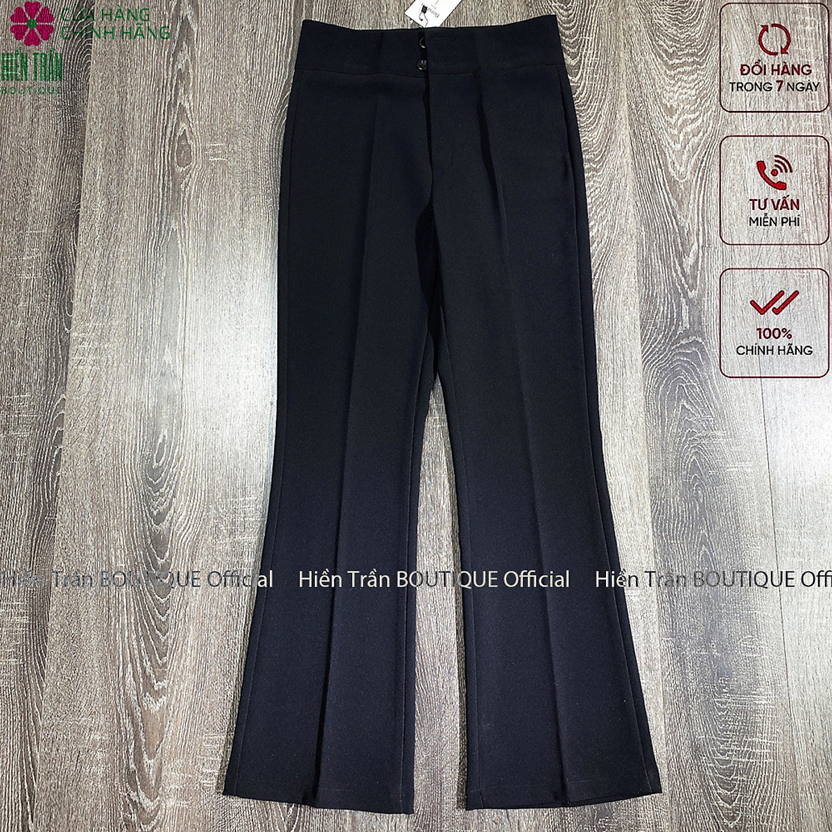 Quần ống rộng Hiền Trần BOUTIQUE lưng cạp cao 2 cúc baggy vải nữ dài suông loe culottes màu đen