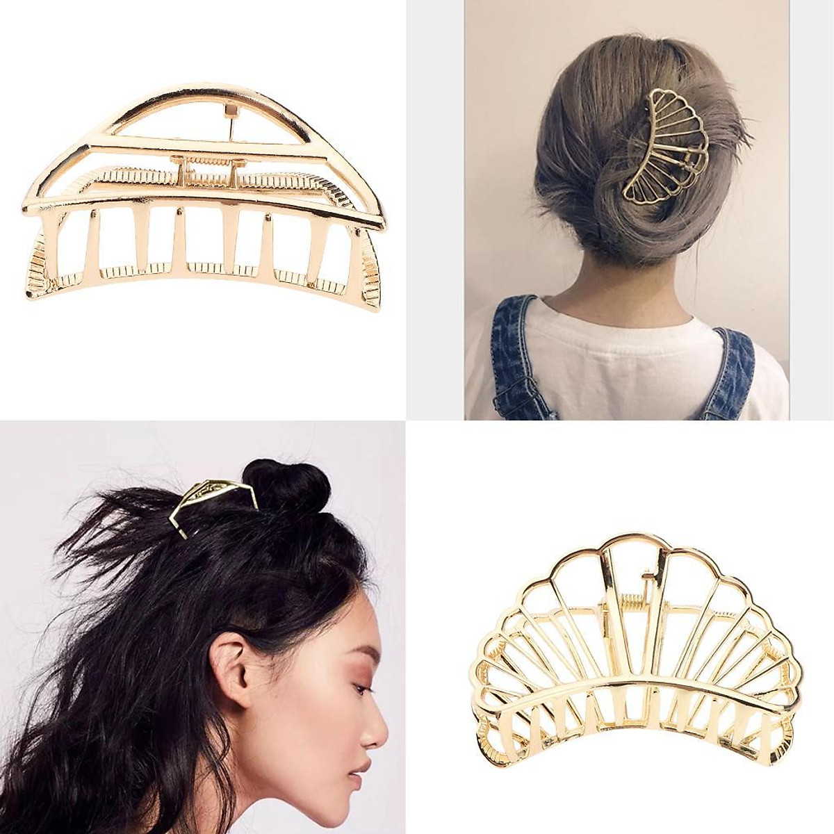 Floral Gold Metal Hair Claw Grip Clip Casual Party Hair Accessories 2/Pack