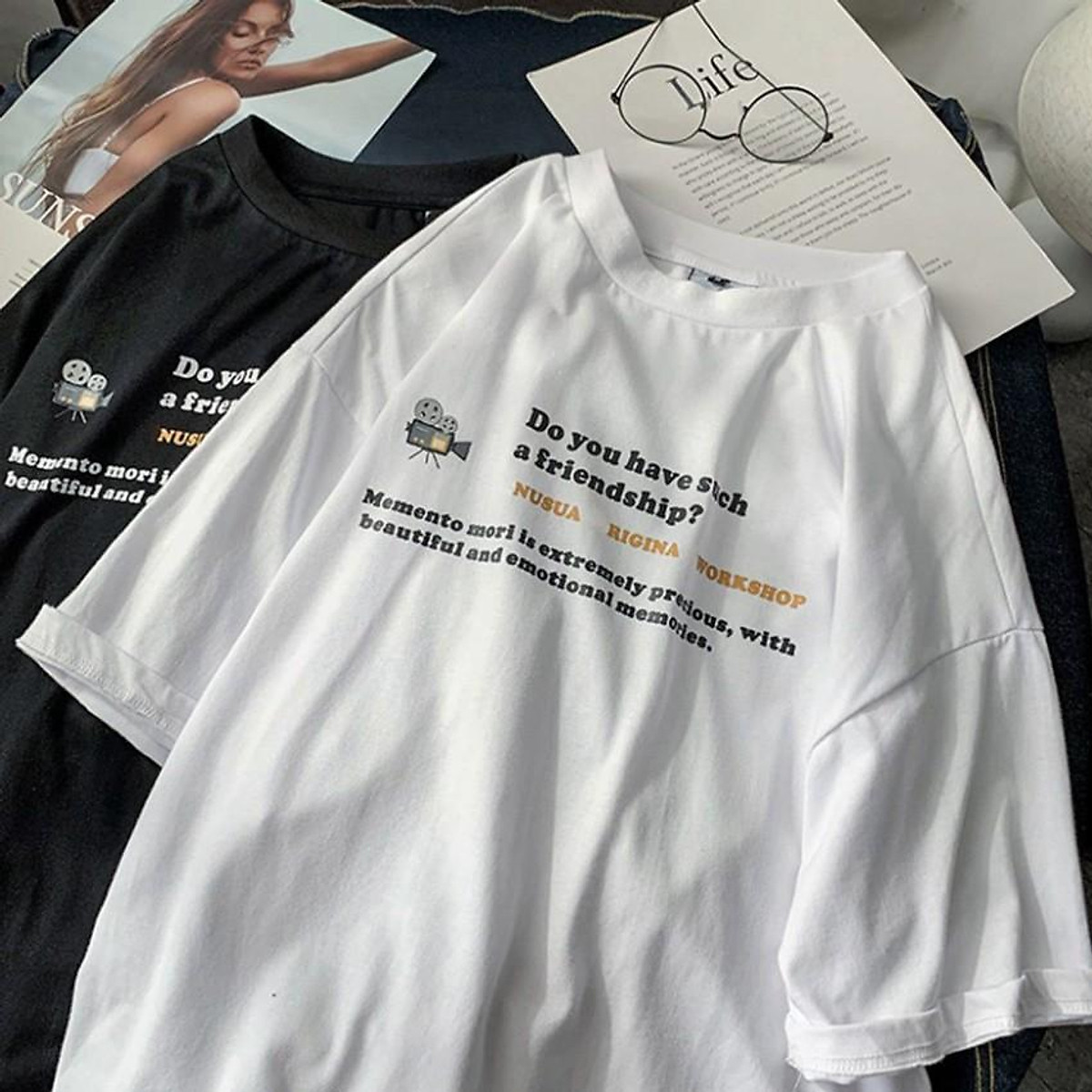 Áo Thun Nam Nữ Unisex Form Rộng In Hình Mèo & Chuột Cổ Tròn Tay Lỡ Áo Thun Nam Nữ Unisex Form Rộng In Hình Mèo & Chuột Cổ Tròn Tay Lỡ