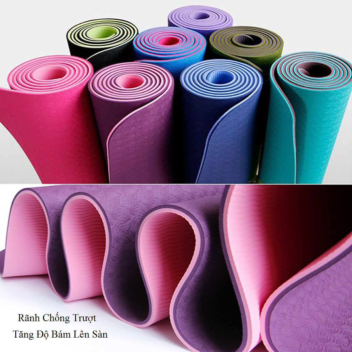Thảm Tập Yoga, Gym Amalife 2 Lớp + Túi Đựng Thảm Tập Yoga Dây Buộc Thảm Tập Yoga (Giao Màu Ngẫu Nhiên)