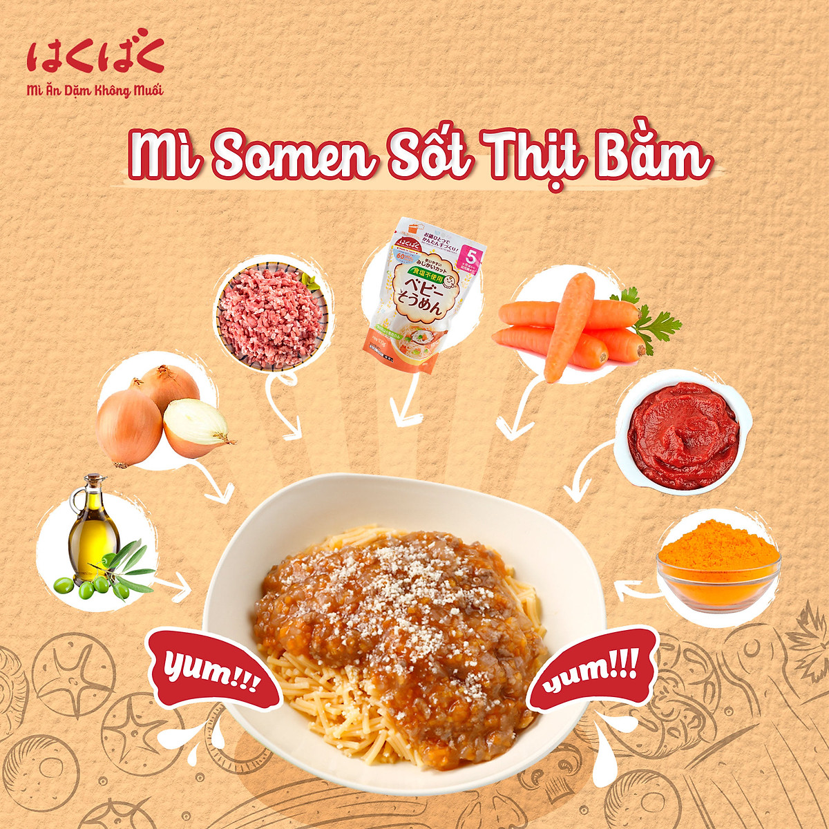 Mỳ ăn dặm Baby Spaghetti HakuBaku 100g (Dành cho bé từ 9 tháng)
