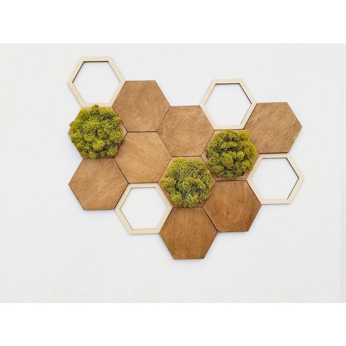 Bộ 10 tấm gỗ cắt hình tổ ong- hexagon kích thước 12*14cm- dán tường