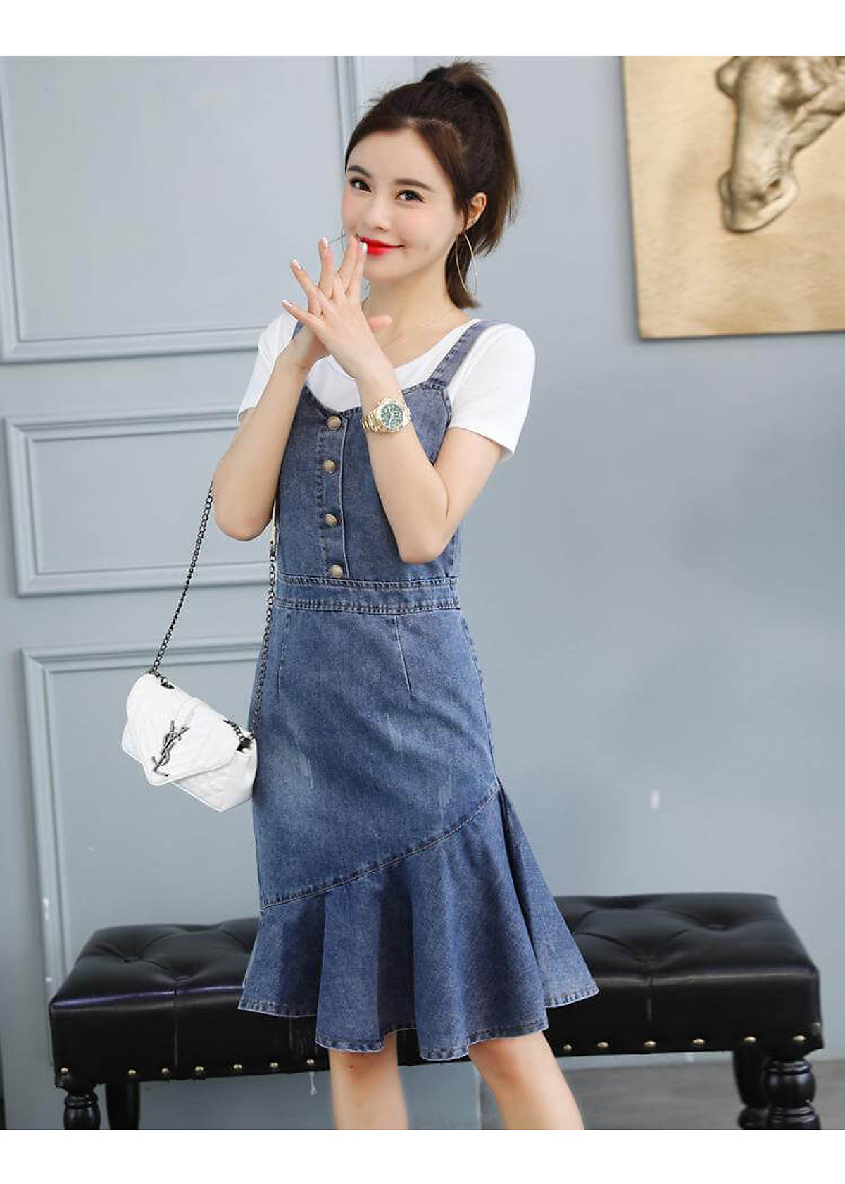 Đầm Yếm Jean Kèm Áo Thun - KV2158