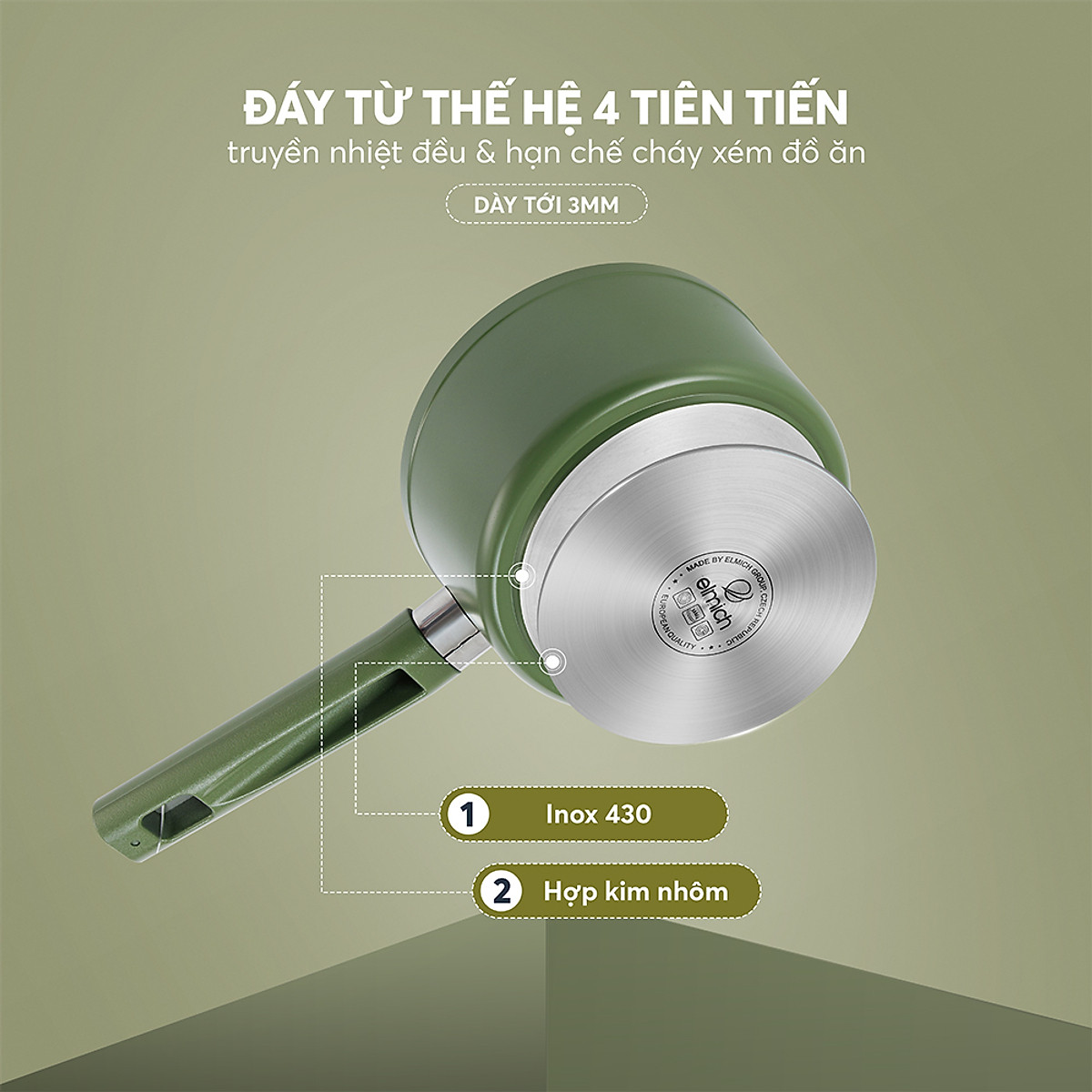 Quánh phủ sứ an toàn Elmich Olive EL-5523OV16 size 16cm