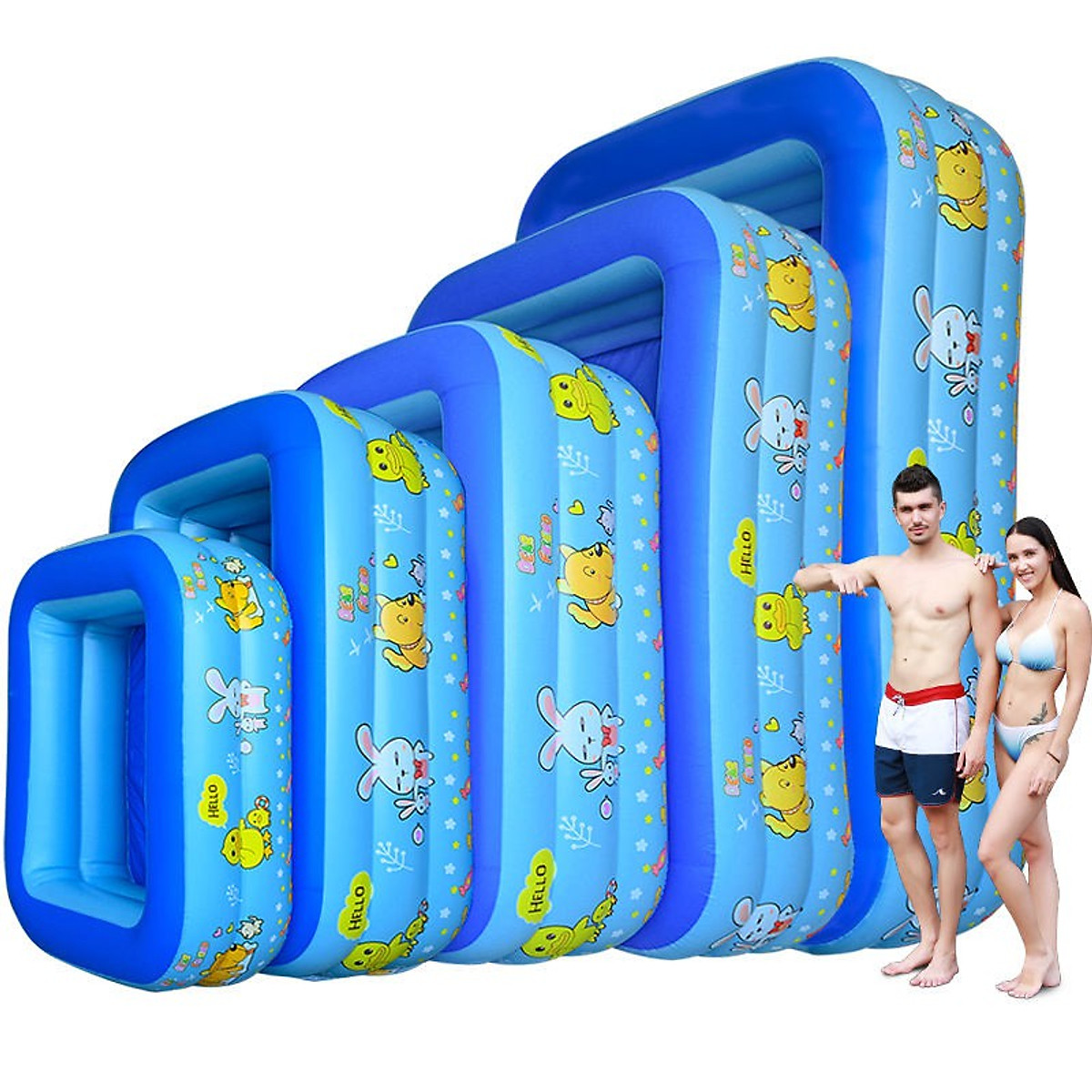 Bể Bơi Cho Bé Bể Phao Bơi Gia Đình 1m15, 1m3, 1m5, 1m8, 2m1, 2m5, 2m6, 2m9, 3m8 Hoạ Tiết Và Trơn Loại 2 Tầng Và 3 Tầng Thành Cao Có Đế Chống Trượt