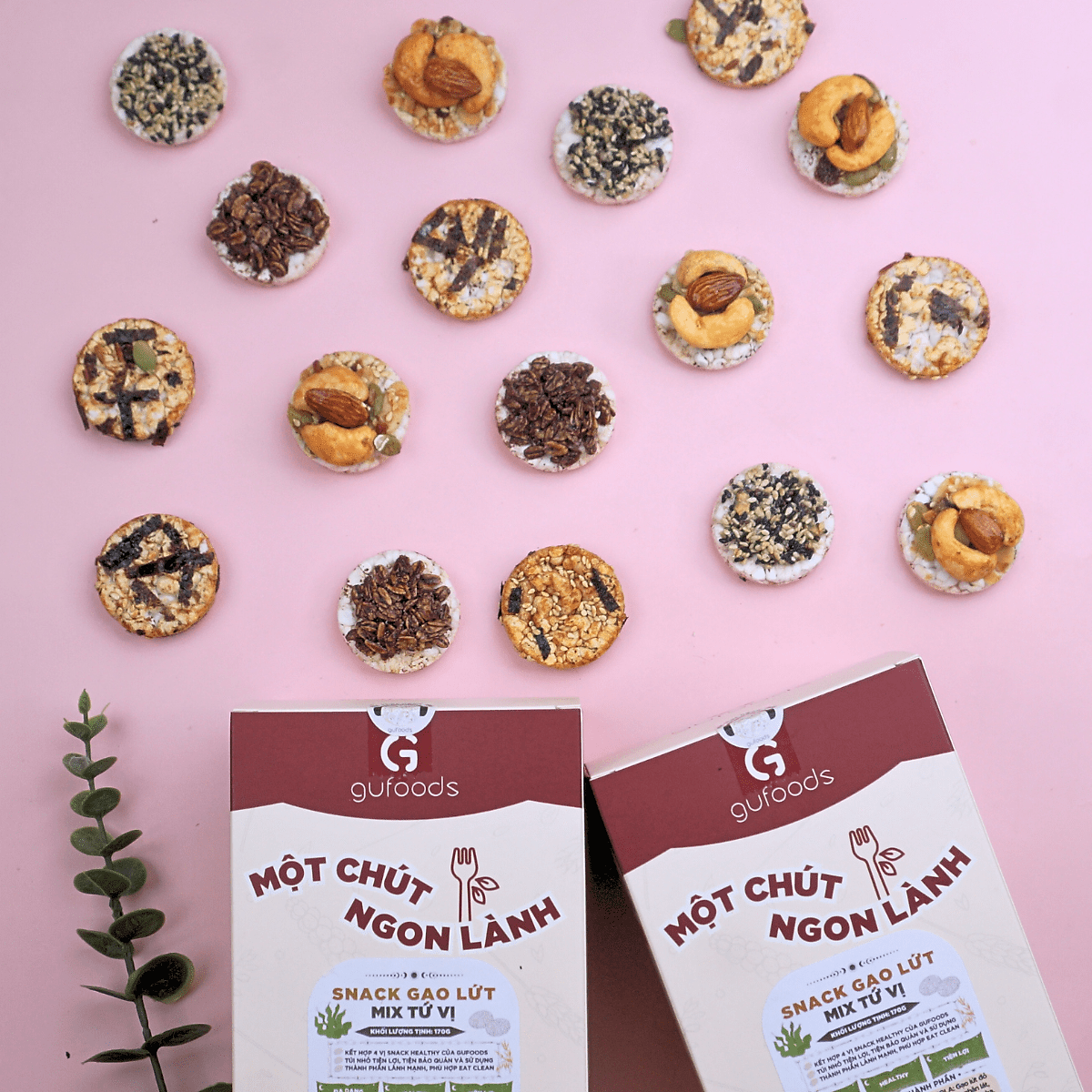 Snack gạo lứt healthy mix tứ vị GUfoods - Hội tụ 4 vị snack ngon, Nạp nhanh năng lượng, Tiện lợi, Eat clean, Thuần chay