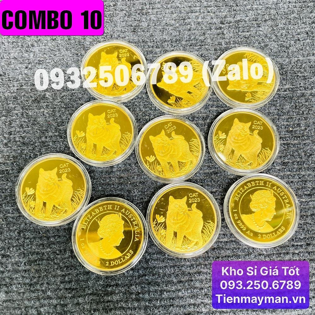Giá KM] COMBO 10 Đồng Tiền Xu Hình Mèo Vàng của Úc sang chảnh