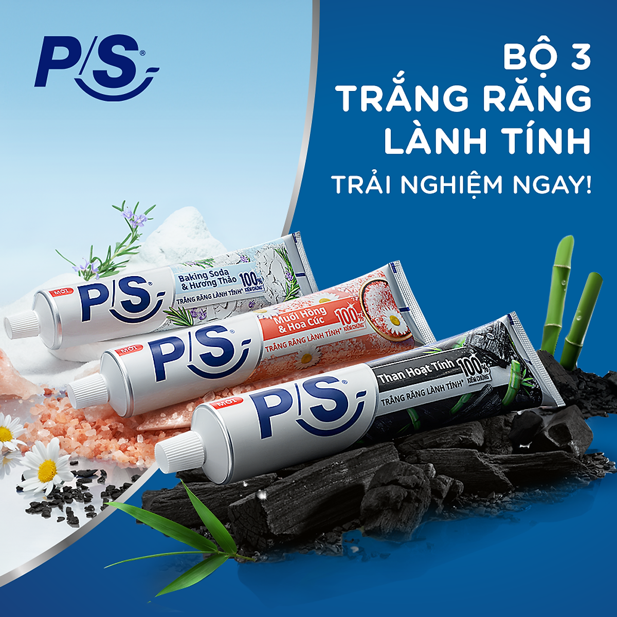 Bộ 3 Kem đánh răng P/S Than Hoạt Tính 230g