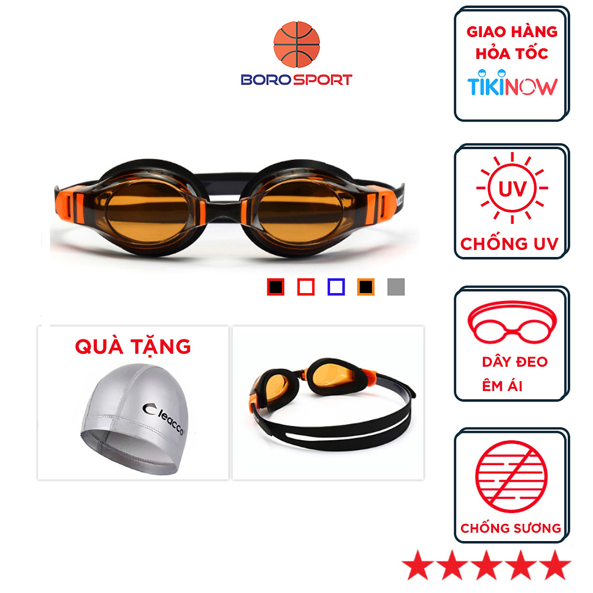 Kính bơi chống tia UV , Chống sương mù , bảo vệ mắt Cleacco, dây đeo được làm 100% silicone mềm mại, thoải mái tặng kèm nón bơi vải PU cao cấp Cleacco (Màu ngẫu nhiên) - Hàng chính hãng