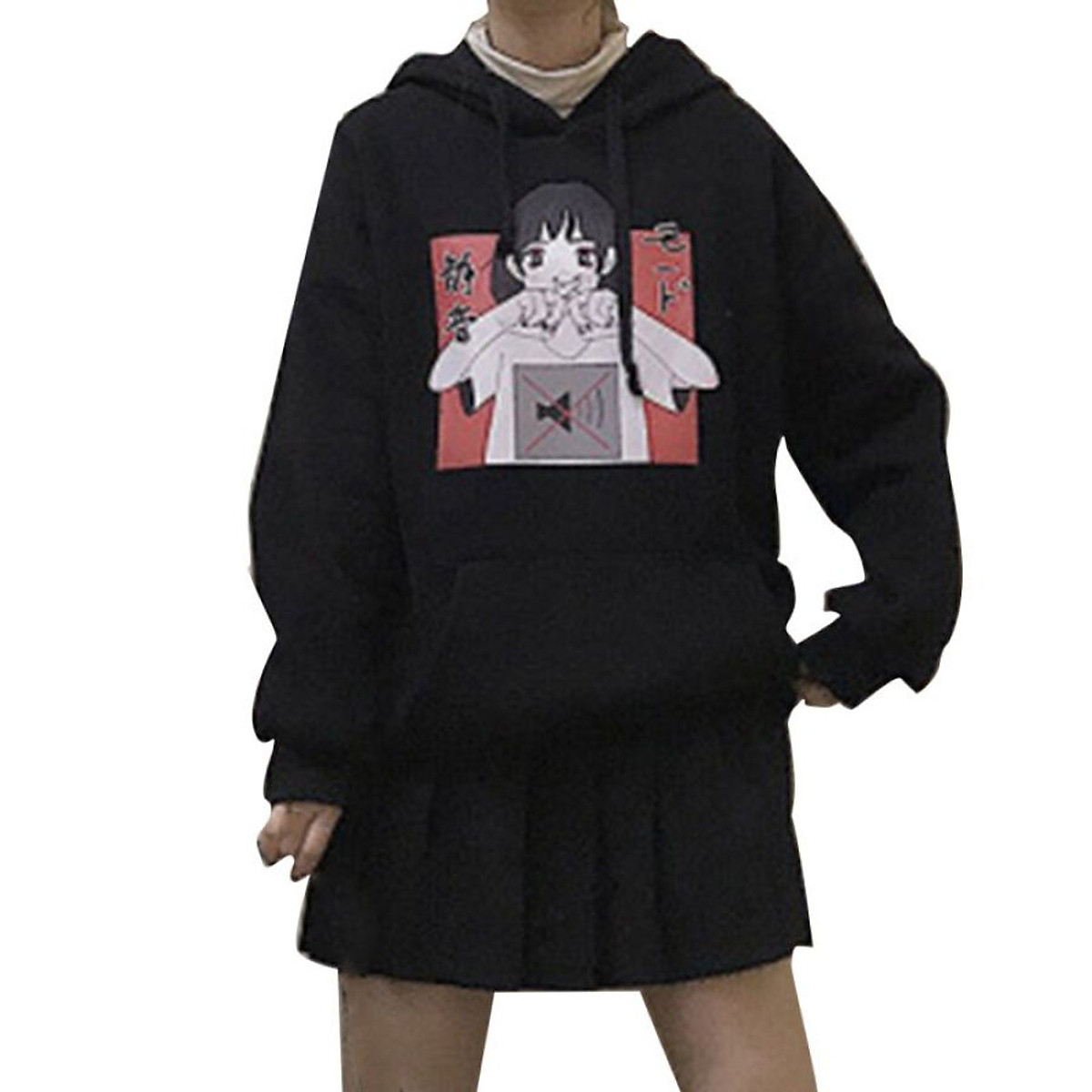 Mua Hoody Korean Style Cartoon Print Women's Hooded Pullover Sweet Cute Long-sleeved Plus Size Casual Thicken Hoodie Black White! Mua Hoody Korean Style Cartoon Print Women's Hooded Pullover Sweet Cute Long-sleeved Plus Size Casual Thicken Hoodie Black White!