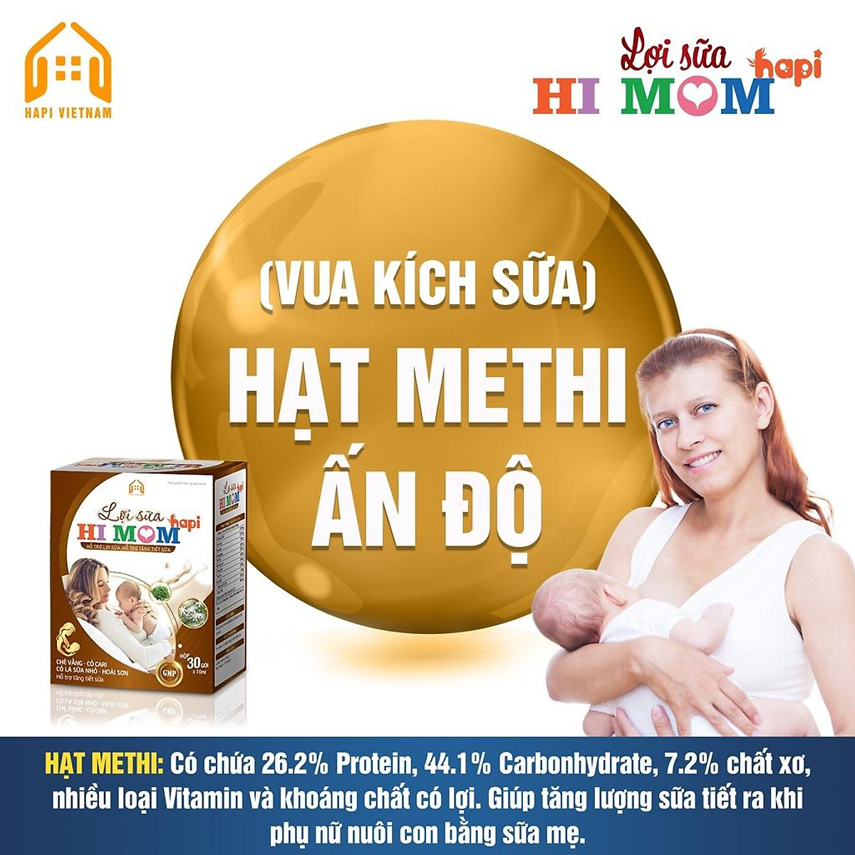 Lợi sữa Hi Mom Hapi- Sữa nhiều hơn, thơm hơn, đặc hơn, mát hơn, thông tắc tia sữa