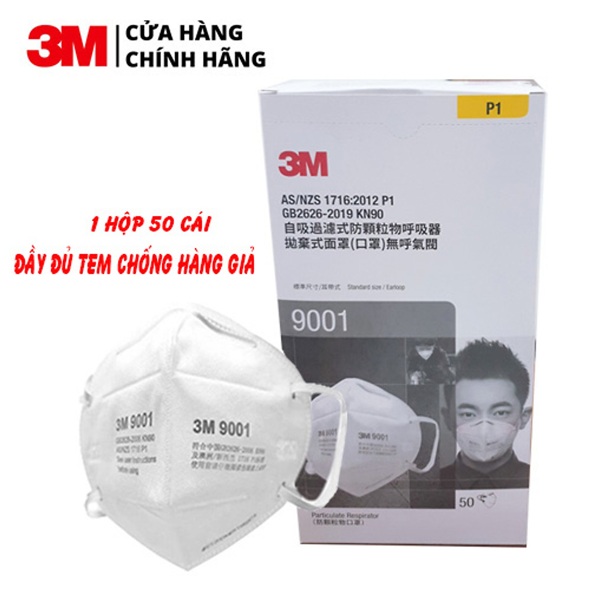 ( 10 cái) Khẩu Trang 3M 9001 Lọc 90% Bụi Mịn PM2.5 & Khí Thải Chuẩn N90