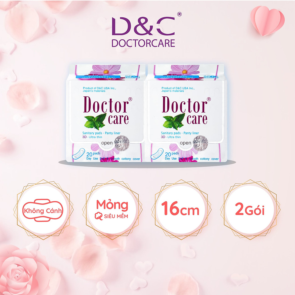 Combo 2 Băng vệ sinh hàng ngày Doctor Care tinh chất thảo dược 16 cm