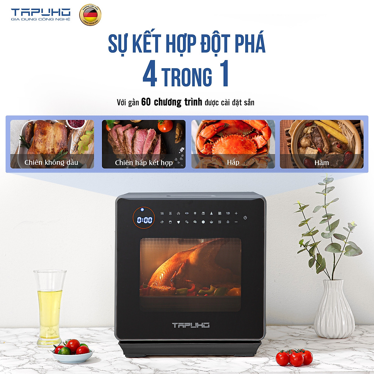 Nồi chiên hơi nước cao cấp TAPUHO TSF16 - Thương hiệu Đức - 2.800w - 16 lít - BH 2 năm
