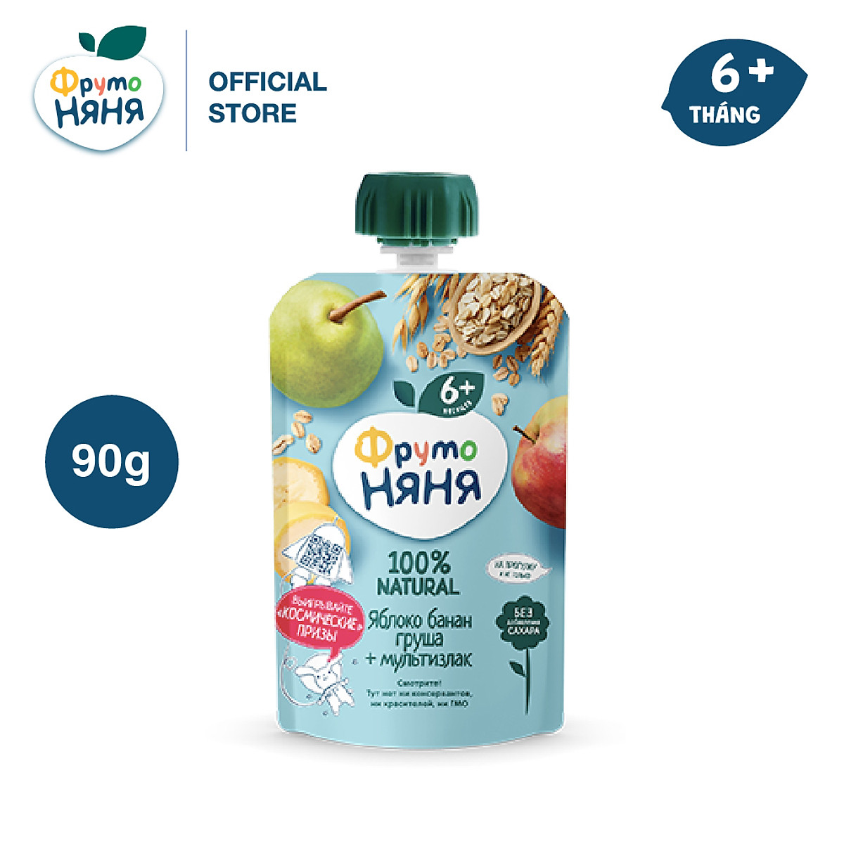 Combo 6 gói trái cây nghiền vị táo, chuối, lê và ngũ cốc Fruto Nyanya 90g/gói