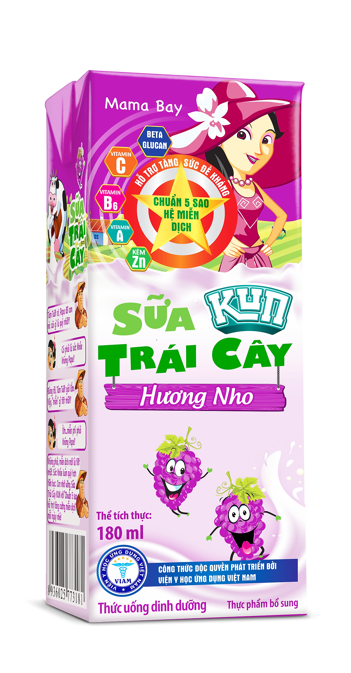 Thùng 48 Hộp Sữa Trái Cây Hương Nho KUN 180ml/hộp(thẻ cào)