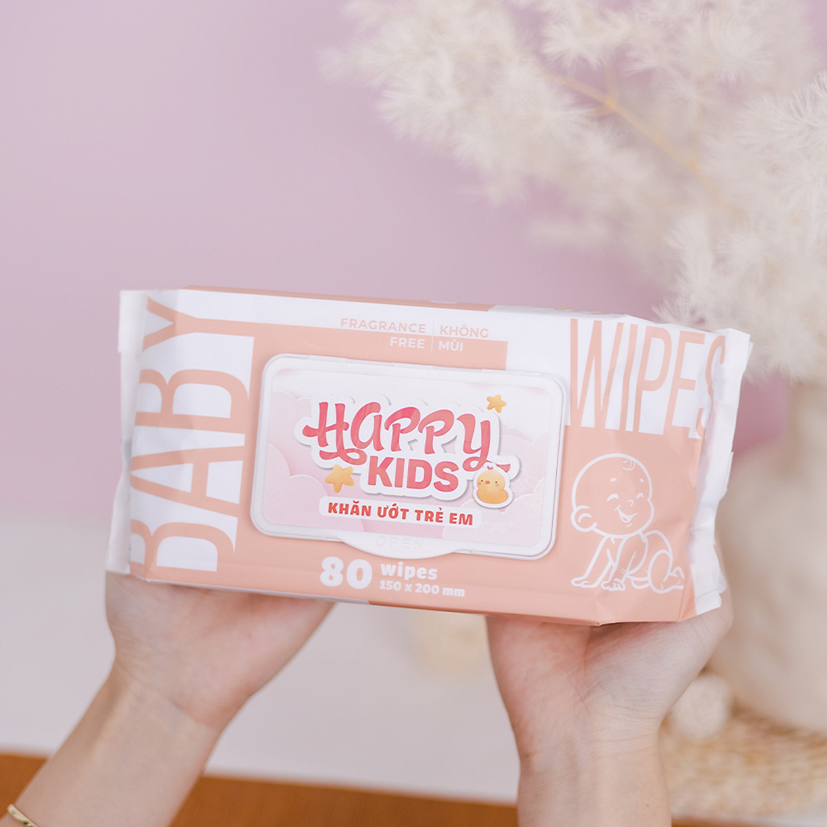 Khăn ướt trẻ em Happy Kids gói 80 tờ không mùi siêu tiết kiệm cho bé