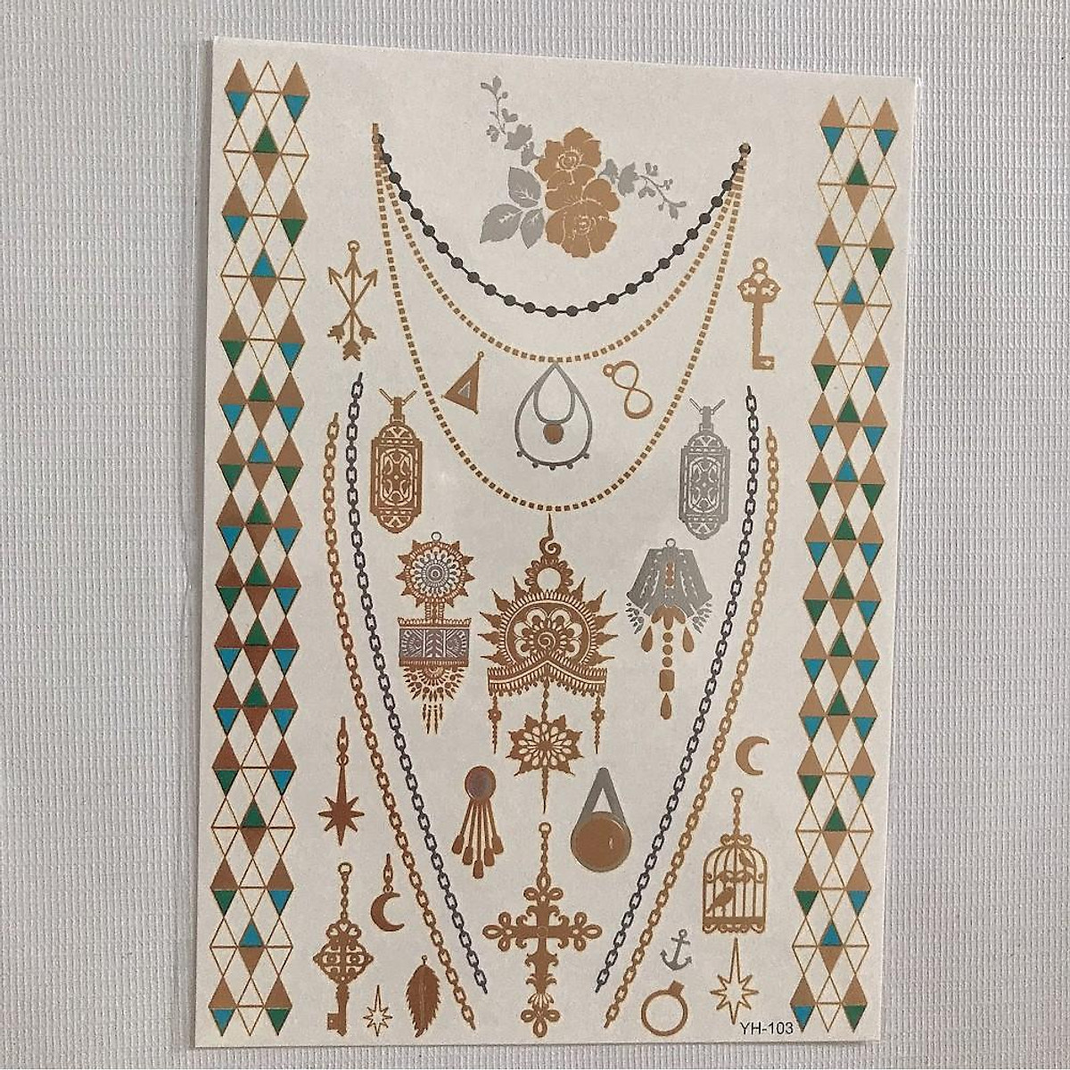 Combo 8 tờ hình xăm dán nhũ ánh kim nghệ thuật 3D họa tiết henna 2115cm   Legaxi