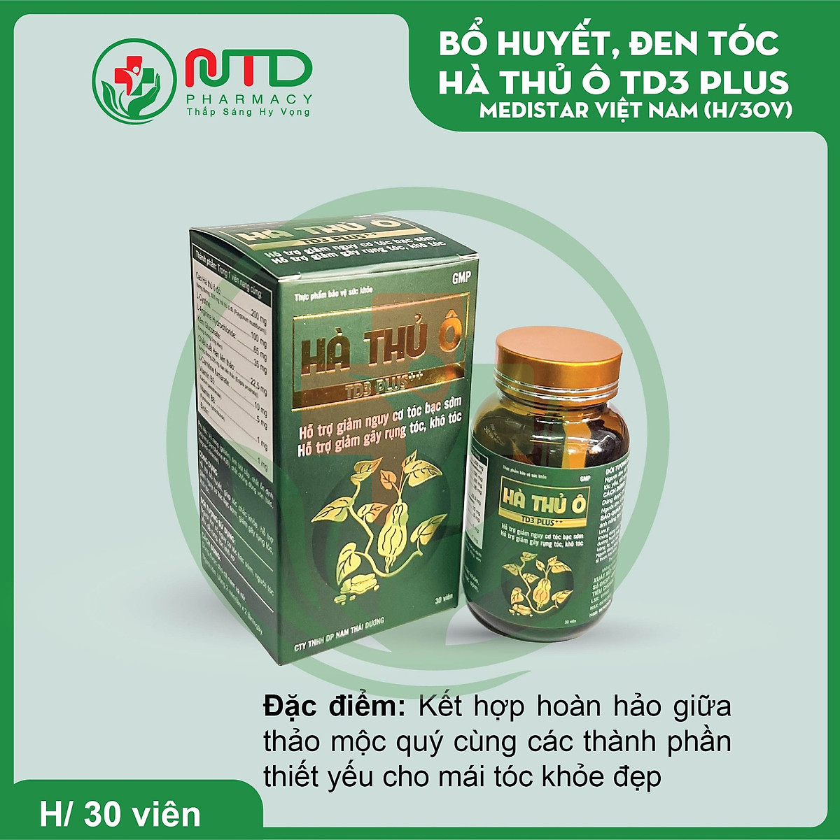 Thực phẩm chức năng: Hà Thủ Ô TD3 Plus lọ 30 viên ngăn ngừa bạc tóc