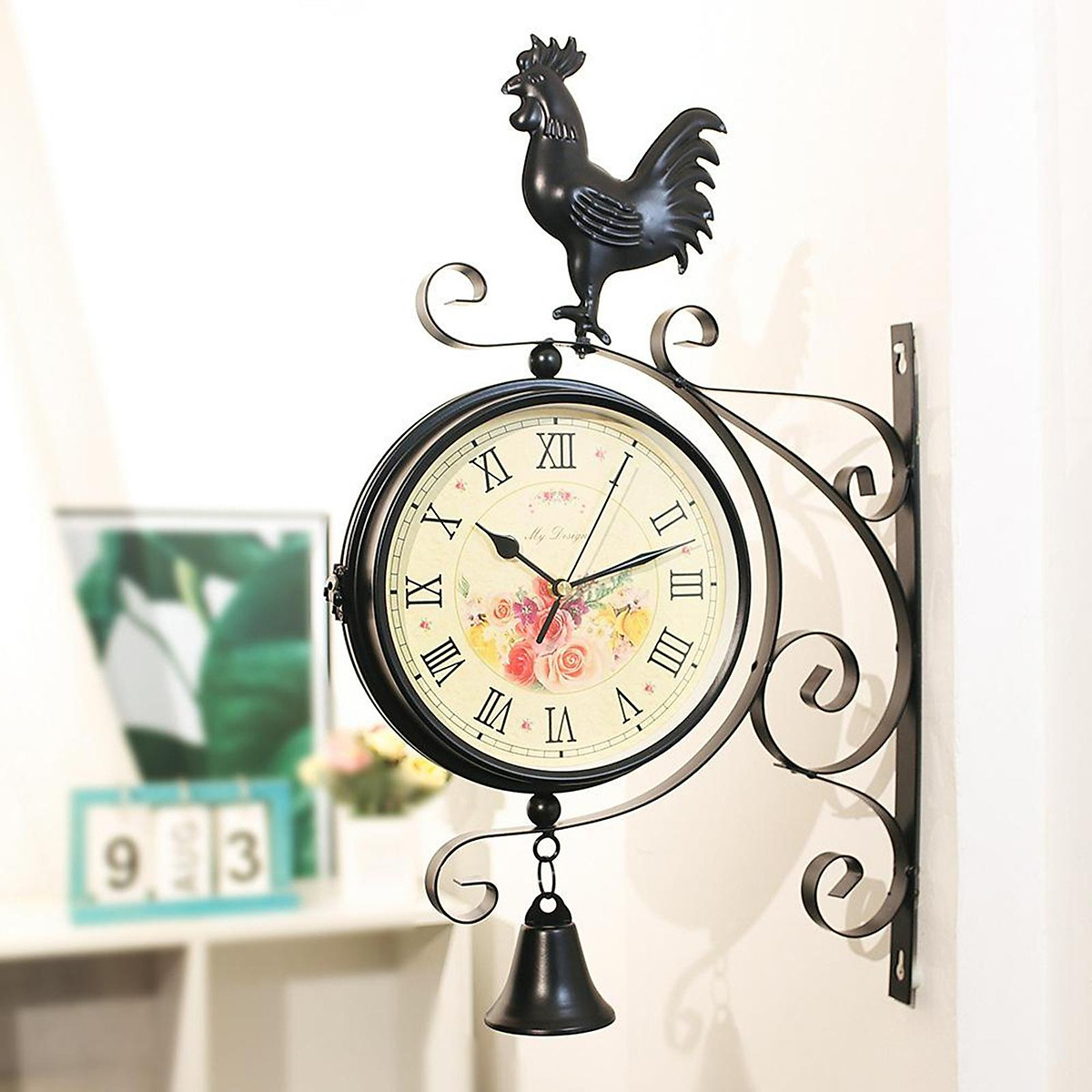 Double Sided Wall Clock Wrought Iron Wall Hanging Two Faces Home Decor -  Sắp Xếp Nhà Cửa