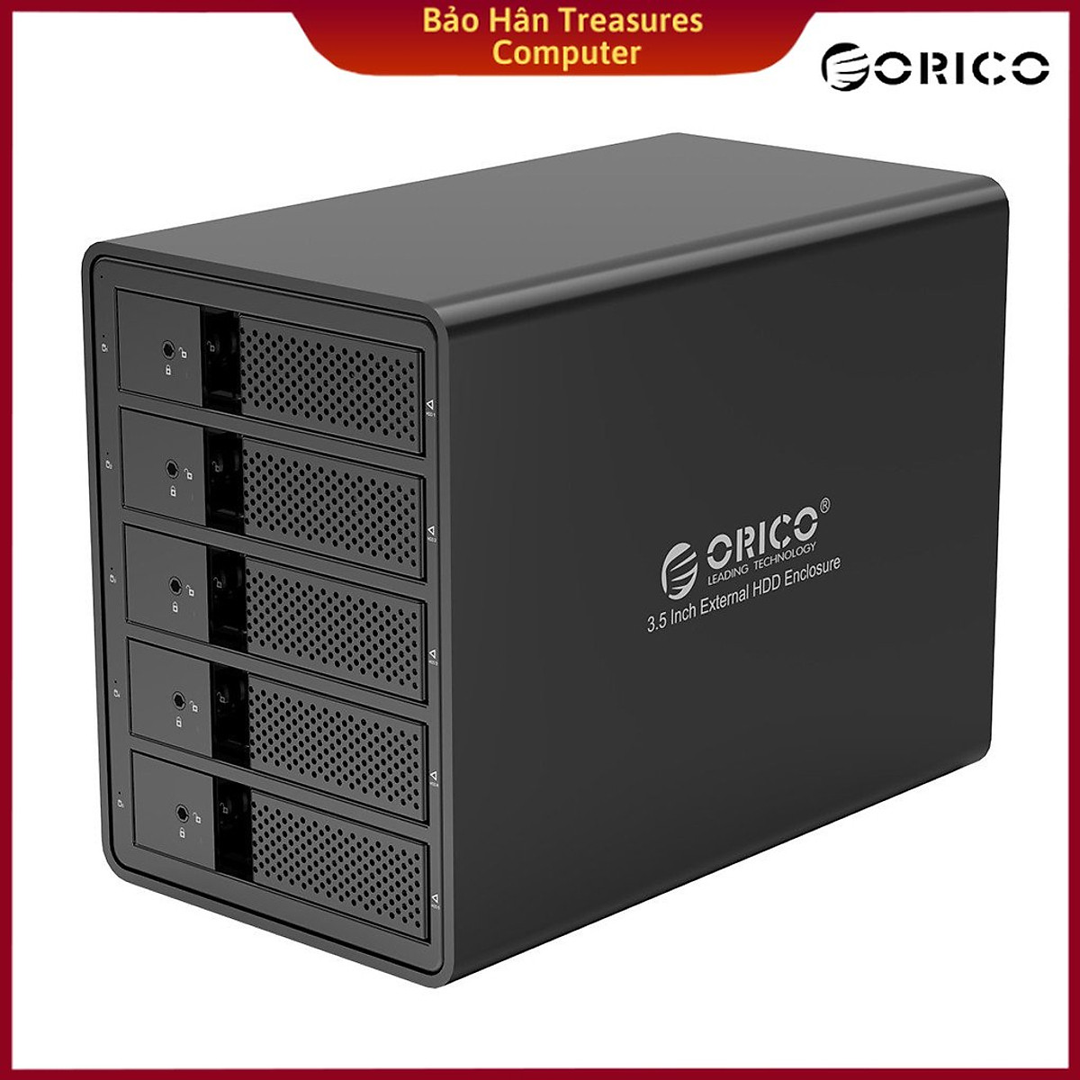 Hộp ổ cứng Orico 9558U3-BK 3.5" 5 khe cắm SATA 3 USB 3.0 Type B - Hàng Chính Hãng