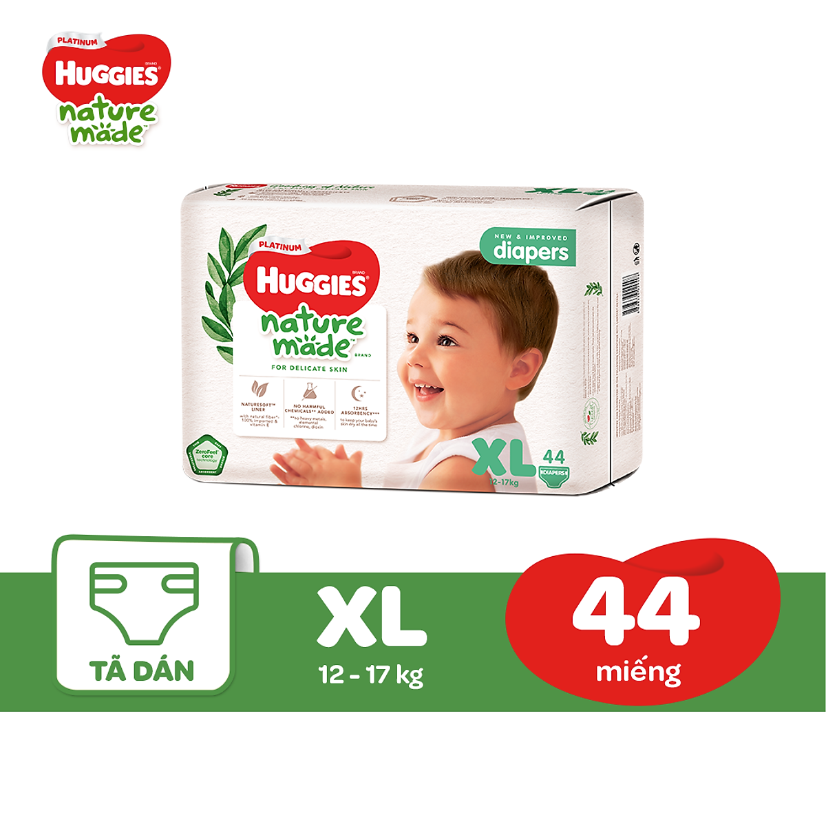 Tã Dán Siêu Cao Cấp Huggies Platinum Naturemade XL44 (44 Miếng)