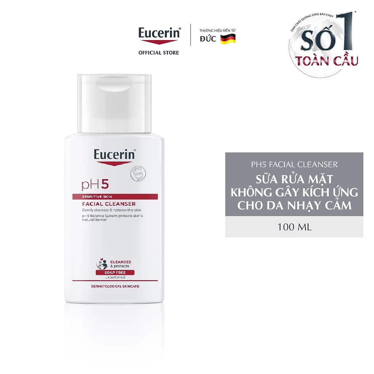 Sữa rửa mặt không gây kích ứng cho da nhạy cảm Eucerin pH5 Facial Cleanser 100ml