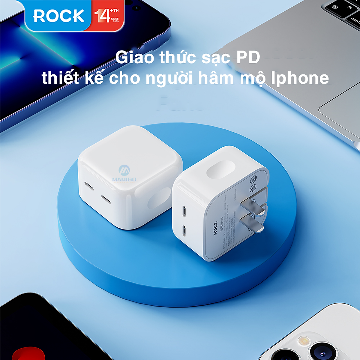 Củ sạc nhanh Rockspace T58 2 cổng TypeC sạc nhanh 35w sạc ổn định - hàng chính hãng bảo hành 12 tháng