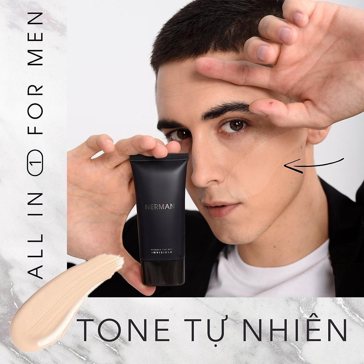 Kem Che Khuyết Điểm Cho Nam Bb Cream Invisible 3In1 - Chống Nắng Spf 45+, Che Khuyết Điểm, Dưỡng Ẩm Nerman 50G - 01- Tone Tự Nhiên | Nerman - All In 1 For Men | Tiki