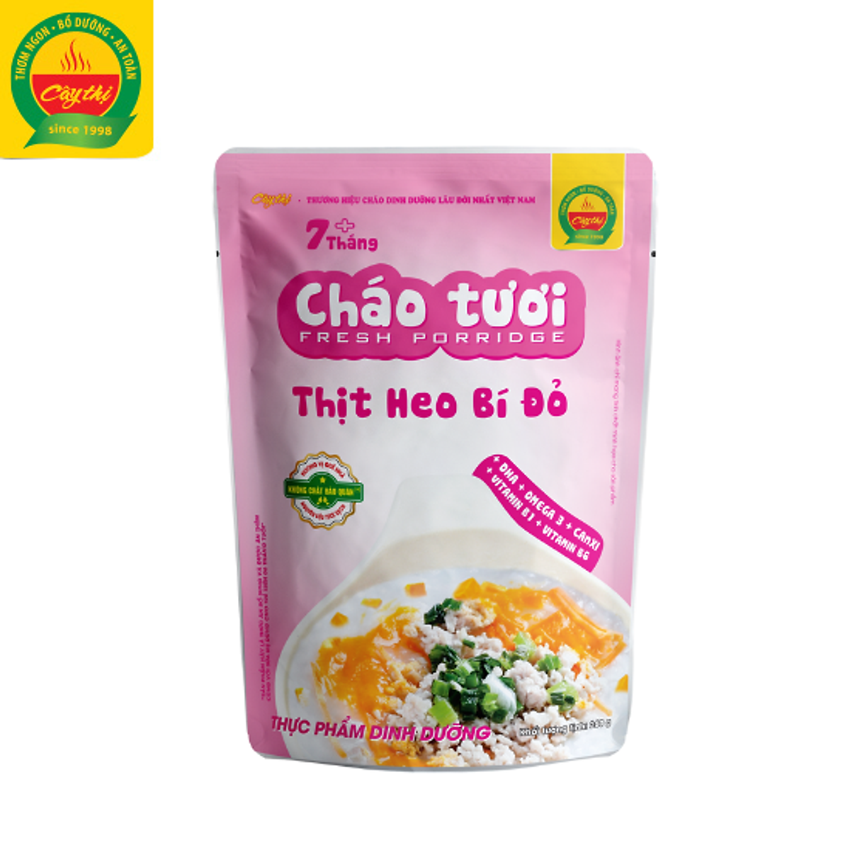 Thùng 35 Gói - 7 Vị Cháo Tươi Cây Thị: Gà Ác Đậu Xanh, Cá Hồi, Cá Lóc, Lươn Đậu Xanh, Thịt Bò, Rau Củ, Thịt Heo