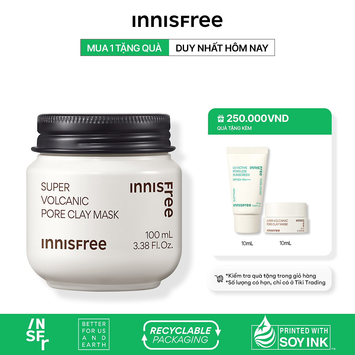 Siêu mặt nạ chăm sóc lỗ chân lông Innisfree Super Volcanic Pore Clay Mask 100ml (New 2023)