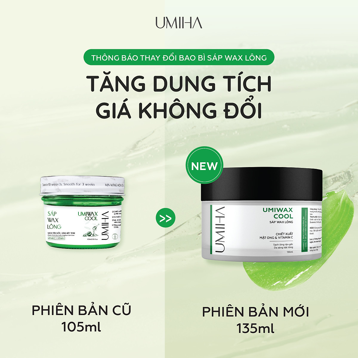 Sáp wax lông lạnh UMIHA 95gr dùng cho wax lông Nách, Chân, Tay, Body an toàn hiệu quả