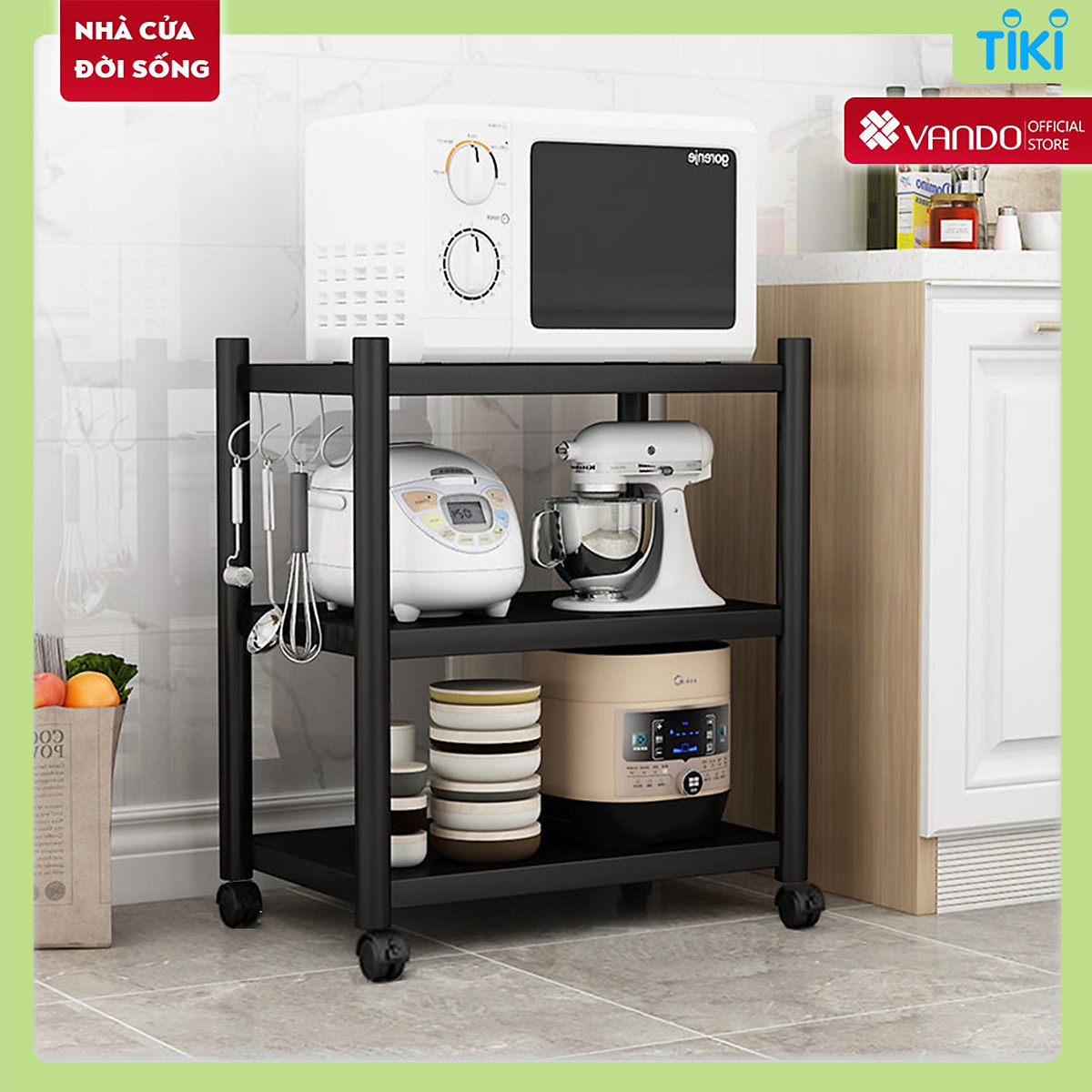 Kệ để lò vi sóng đa năng Inox 304 cao cấp Vando chính hãng kệ để đồ lò nướng chắc chắn, sơn tĩnh điện chống bong tróc, kệ nhà bếp siêu chịu lực 300kg