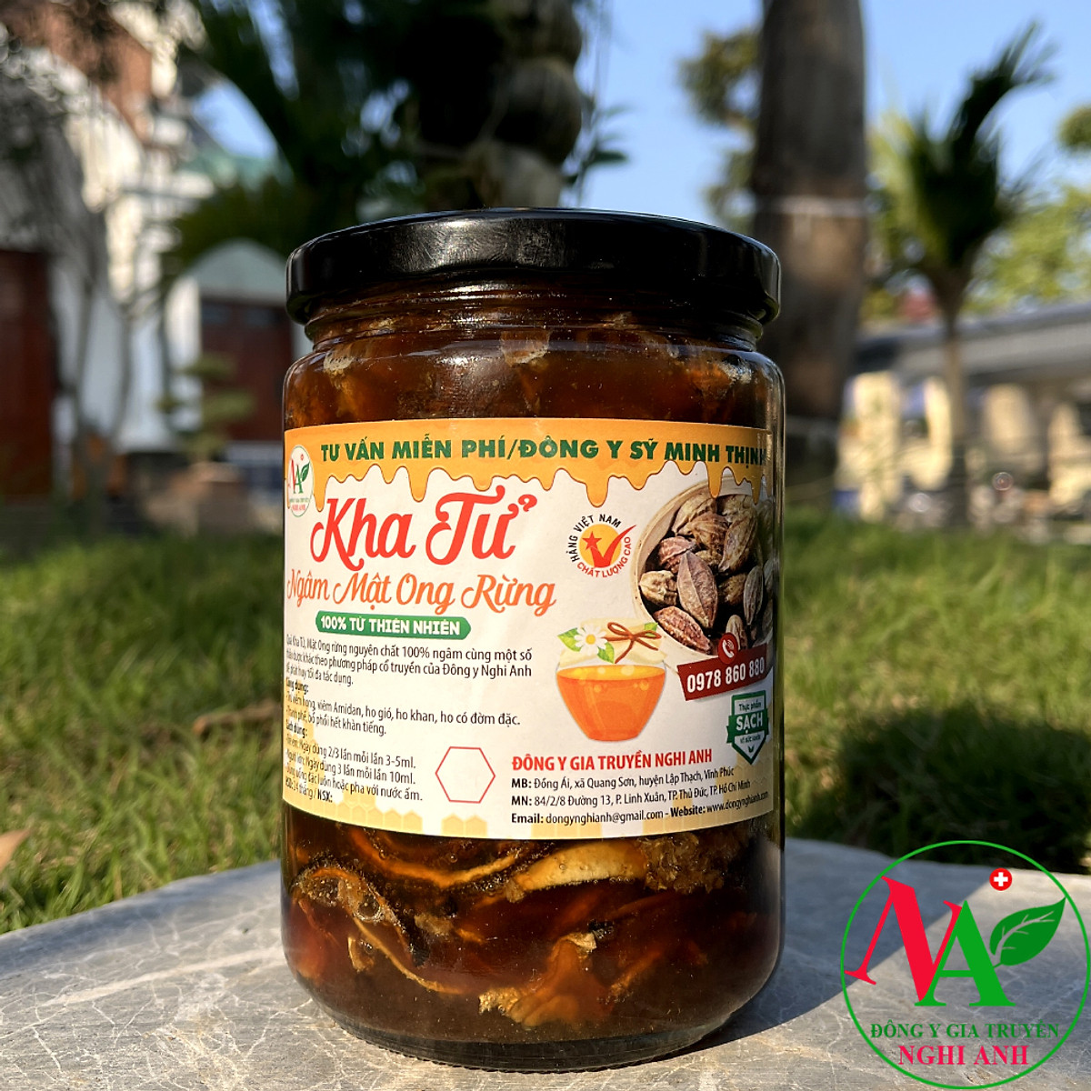 Hộp 950gr Kha tử ngâm mật ong rừng 4 mùa Đông Y Nghi Anh bổ phế,