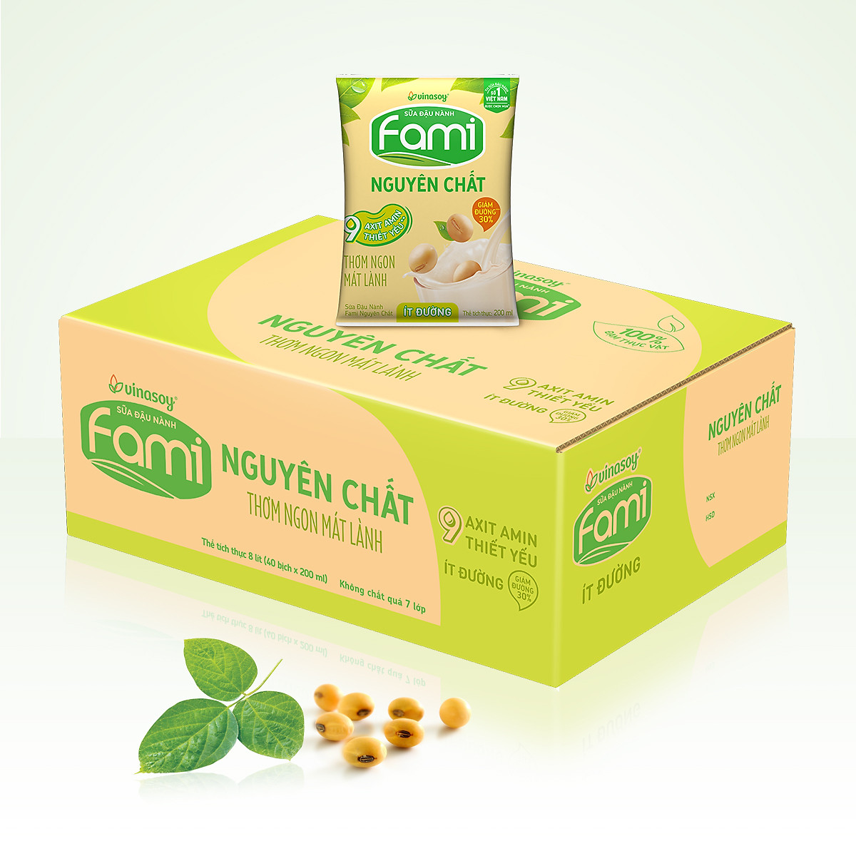 Thùng Sữa đậu nành Fami Nguyên Chất ít đường (200ml x 40 bịch)