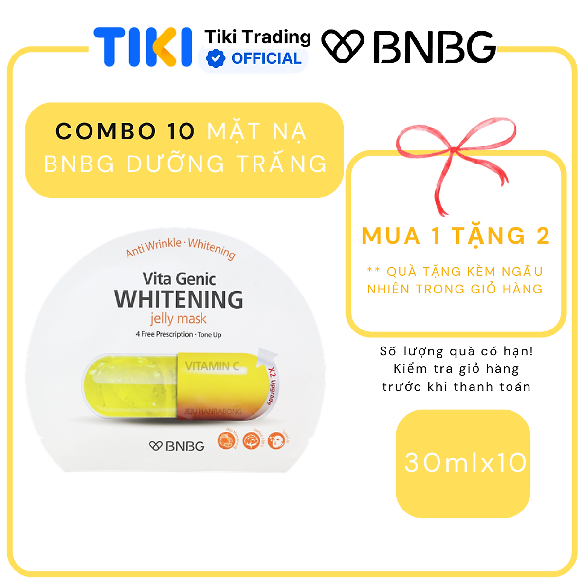 Combo 10 Mặt Nạ BNBG Dưỡng Trắng Da Vita Genic Whitening Jelly Mask 30ml x10